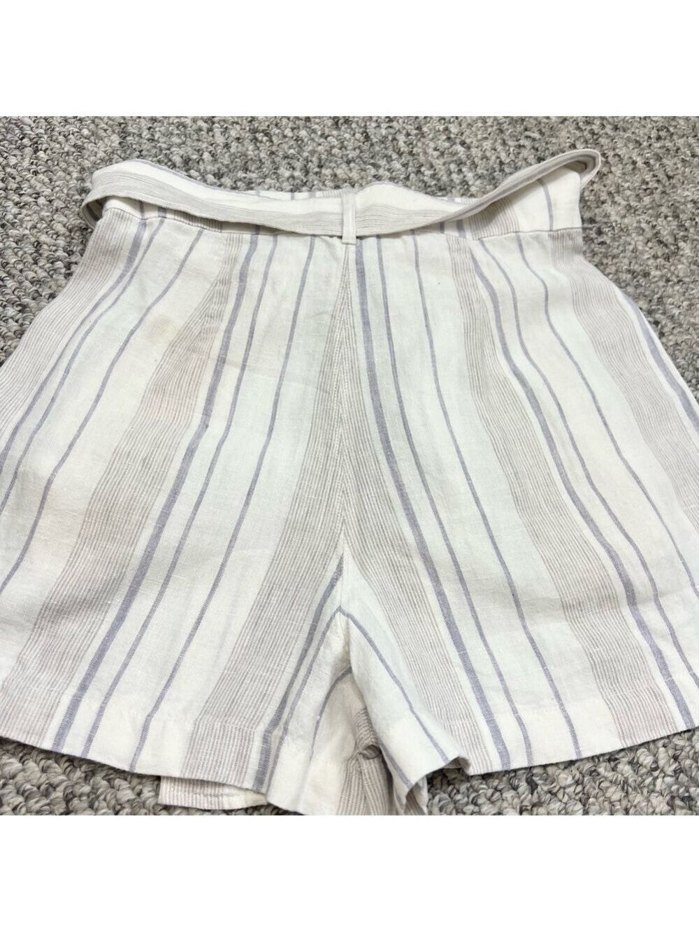 Aritzia Wilfred Gelas 100% linen striped belted paper bag shorts 2 - Picture 3 of 11